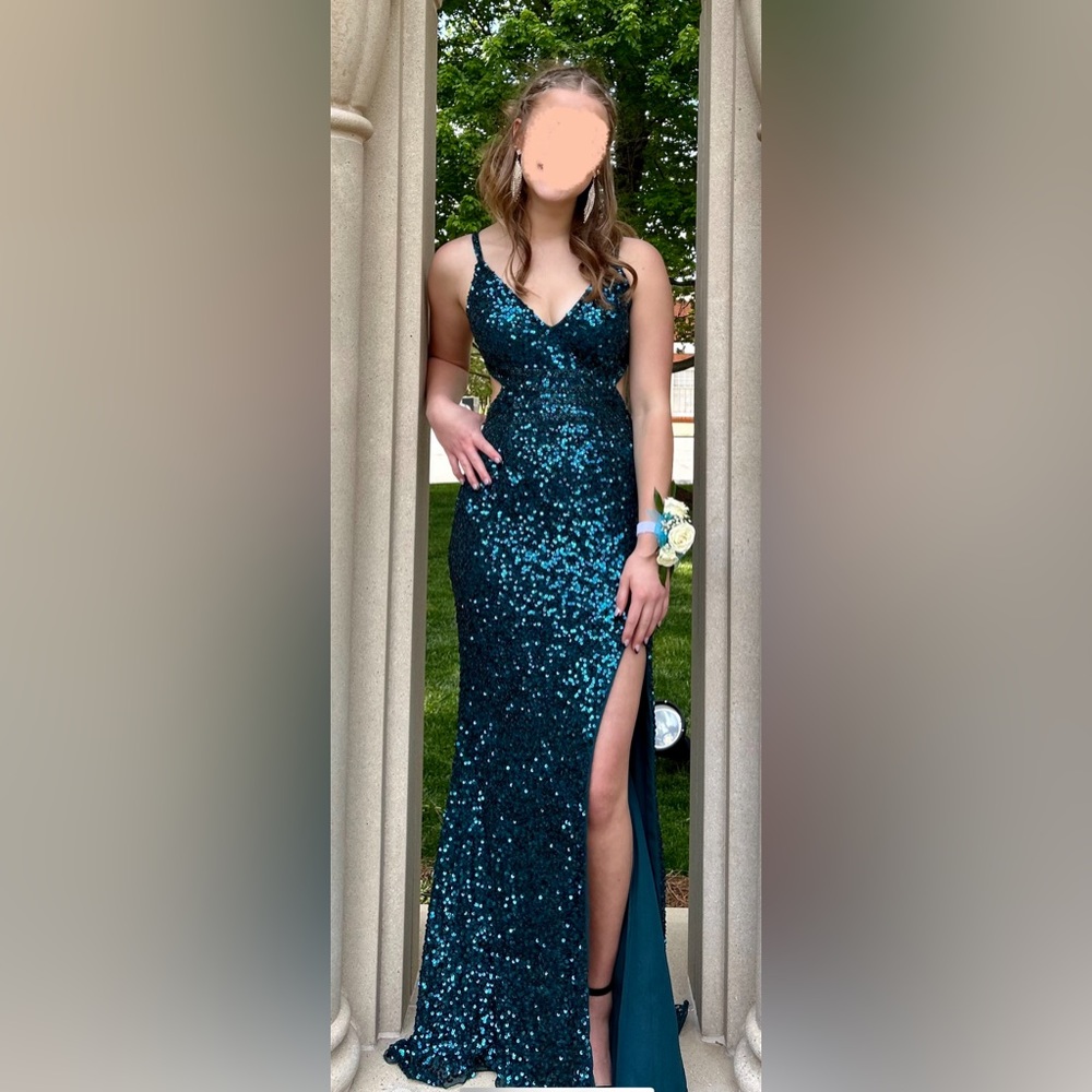 Paul Rehki emerald sequin prom dress sz 0